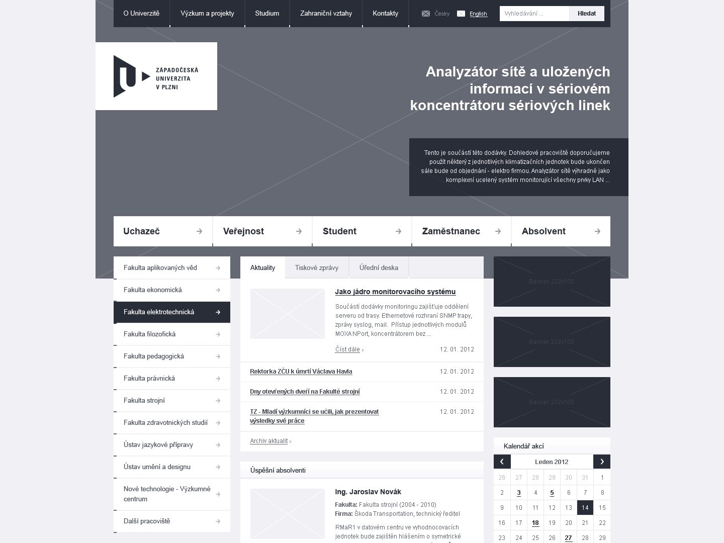 Západočeská Univerzita - ZČU - Homepage Wireframe